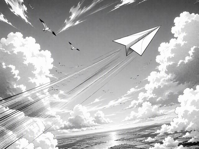 Panel: the plane soars among clouds
