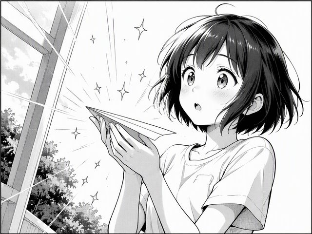 Panel: a girl catches the plane