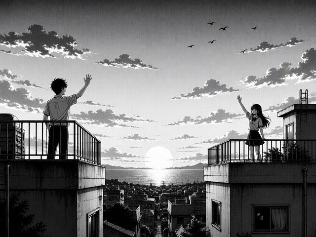 Panel: they wave across the rooftops