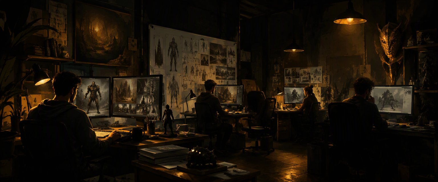 A game development studio at work