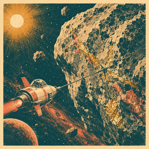 Asteroid mining risograph illustration