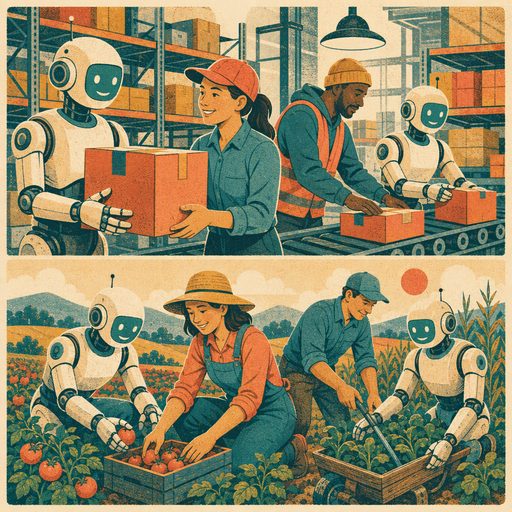Robot labor risograph illustration