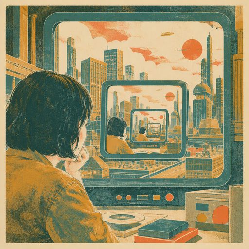 Simulated worlds risograph illustration